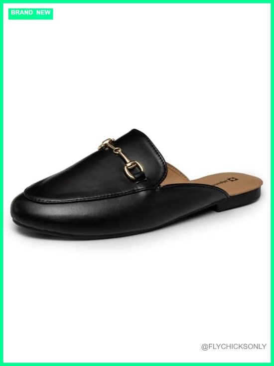 Shoes - Faux Leather Mule Loafers Flat Round Toe Slide On Comfortable Vegan Leather